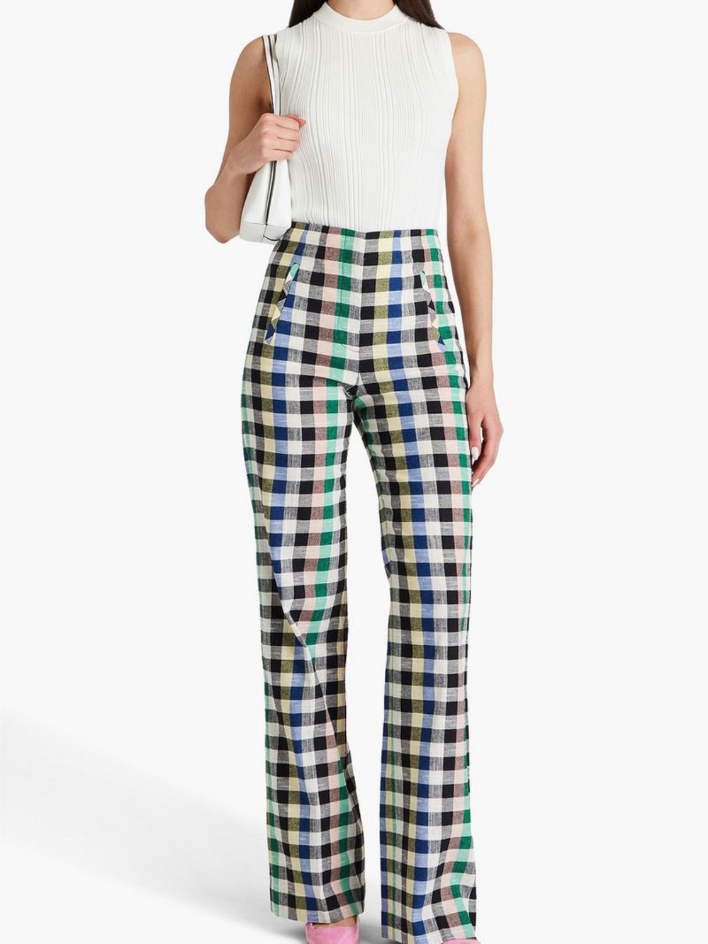 Veronica Beard Multi-Color Checked Wide-Leg Pants 2 $365
